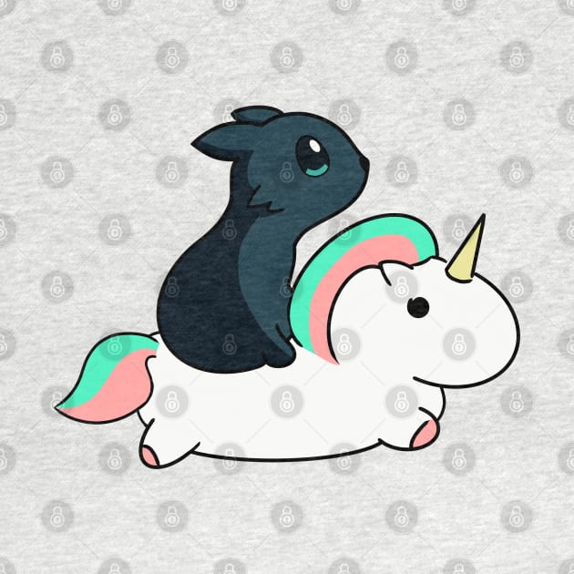 Black kitty on a unicorn by AshStore